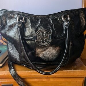 Tory Burch black patent leather satchel